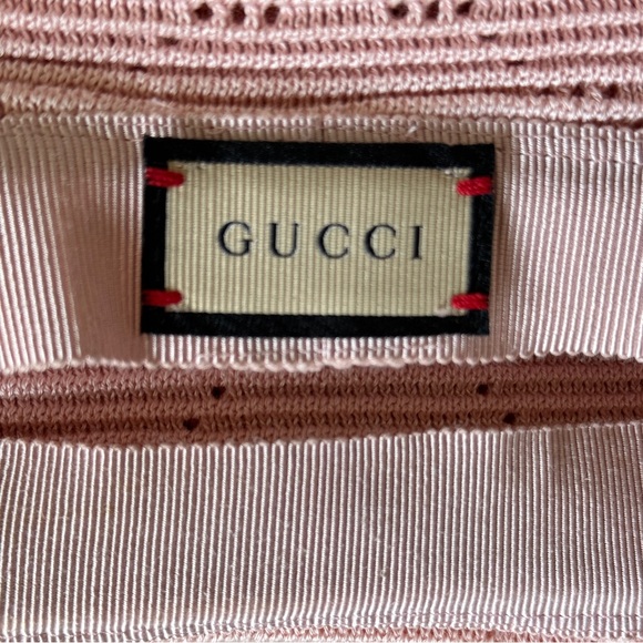 NWT~GUCCI~‘Malibu’ Leather-trimmed Crocheted Pink Bucket Hat - Large 58cm - Picture 4 of 14